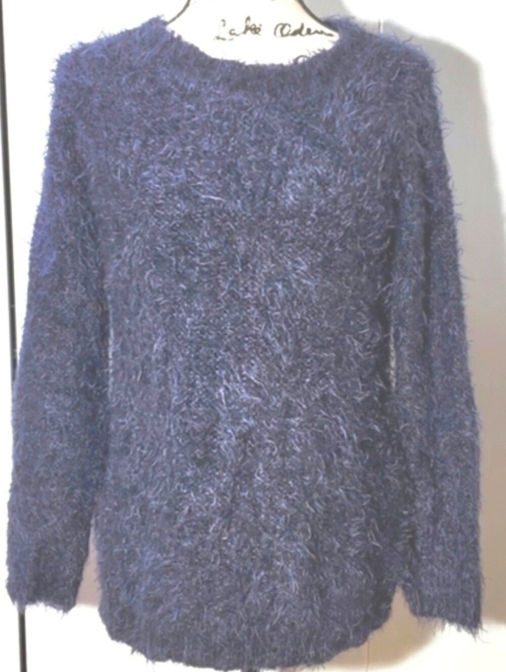 Ypsilon| Womens Navy Mohair/Wool Sweater Eyelash Texture Mod Luxury Sz.Medium